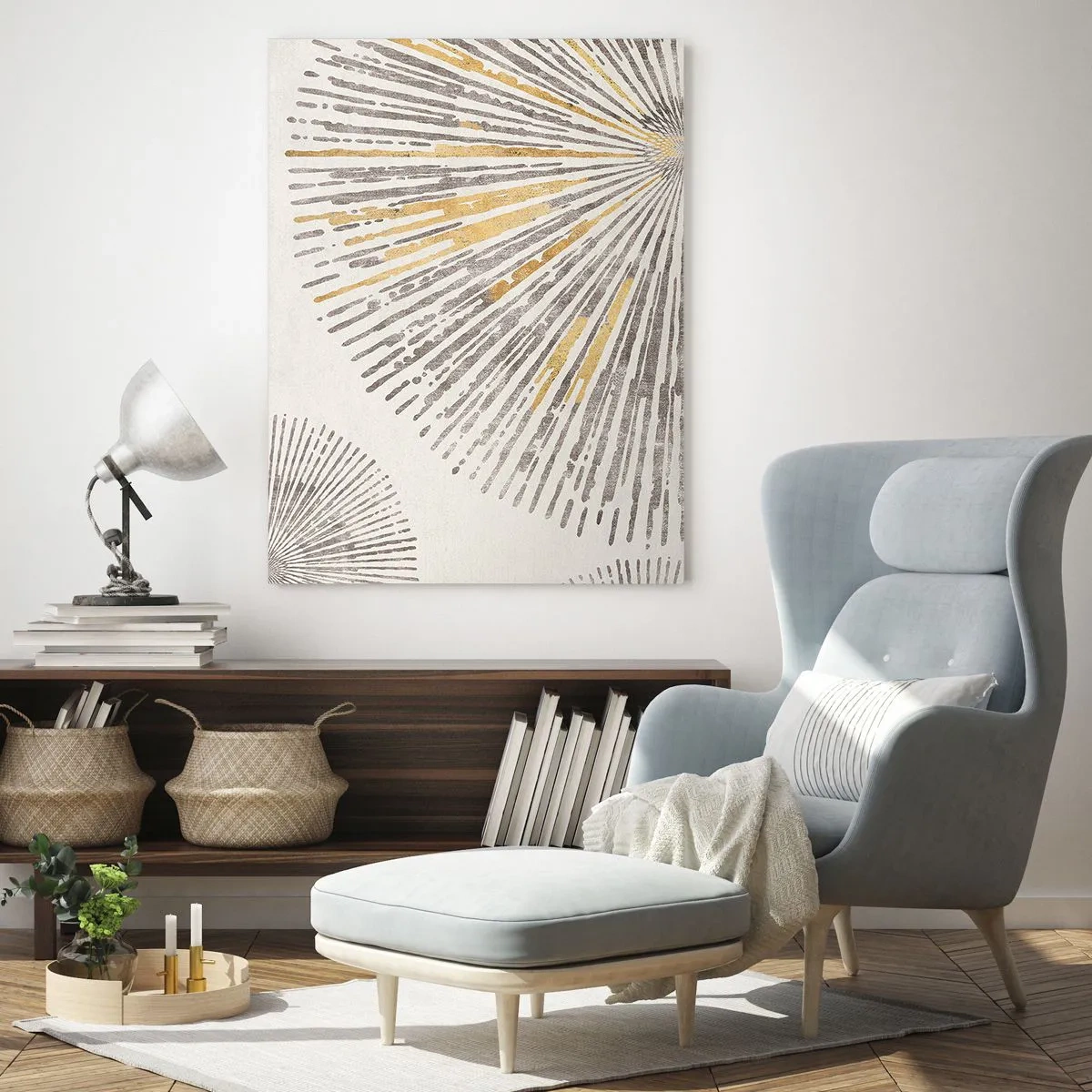 Obraz na szkle - Abstrakcyjny wzór w kształcie promieni - 70x100cm - Uroda promienia - Nowoczesna dekoracja ścienna do salonu i sypialni ARTTOR