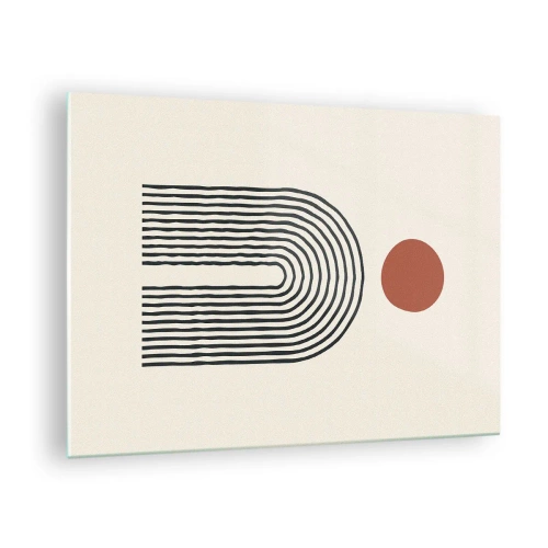Obraz na szkle - Graficzna abstrakcja z liniami i okręgiem w stylu retro - 70x50cm - Magnetyzm kształtów i barw - Nowoczesna dekoracja ścienna do salonu i sypialni ARTTOR