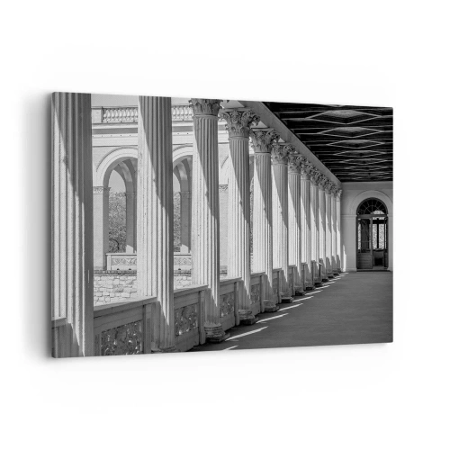 Obraz na płótnie - Kolumnada w klasycznym stylu w czerni i bieli - 100x70cm - Słoneczna arkada - Nowoczesna dekoracja ścienna do salonu, kuchni i sypialni ARTTOR