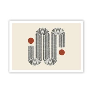 Plakat - Geometryczny wzór z liniami i pomarańczowymi okręgami - 100x70cm - Od początku do końca - Nowoczesna dekoracja ścienna do salonu i sypialni ARTTOR