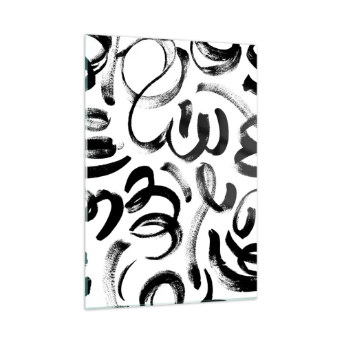 Obraz na szkle - Czarno-białe abstrakcyjne pociągnięcia pędzla - 50x70cm - Czarno na białym - Nowoczesna dekoracja ścienna do salonu, kuchni i sypialni ARTTOR