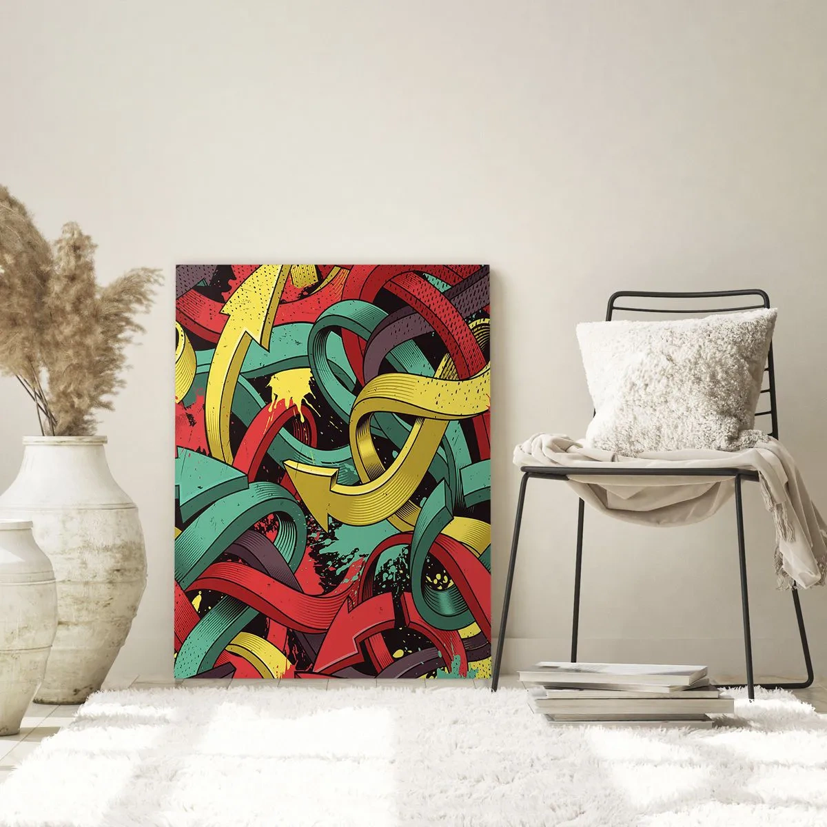 Obraz na szkle - Kolorowa abstrakcja z dynamicznymi strzałkami i ruchem - 50x70cm - Którędy do celu? - Nowoczesna dekoracja ścienna do salonu, kuchni i sypialni ARTTOR