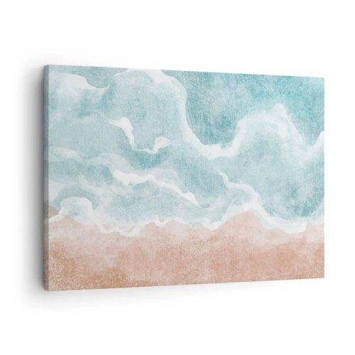 Obraz na płótnie - Abstrakcyjna plaża z falami w odcieniach błękitu i beżu - 70x50cm - Abstrakcja obłoczna - Nowoczesna dekoracja ścienna do salonu i sypialni ARTTOR