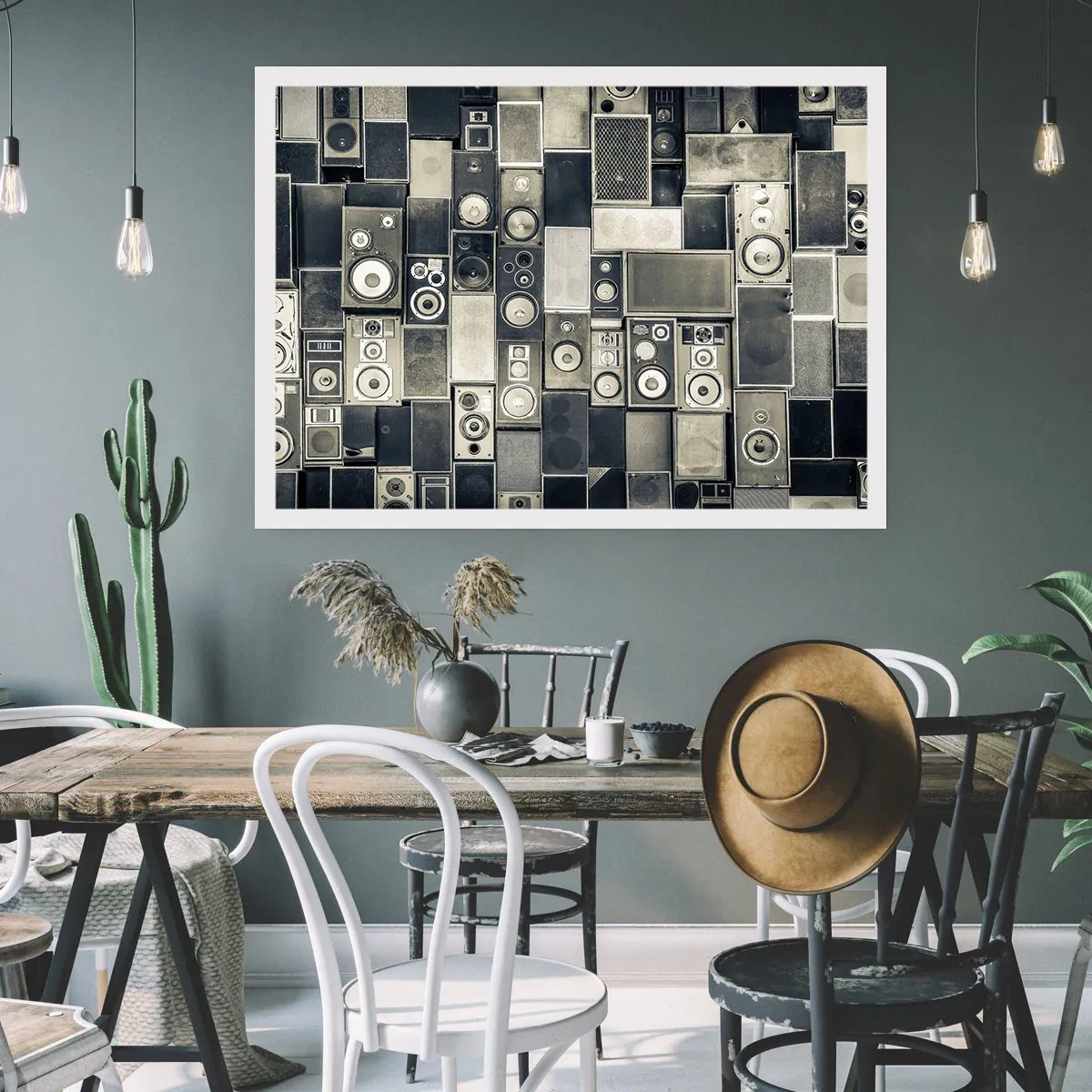 Plakat - Kolekcja głośników w stylu retro - 100x70cm - I wszystko gra - Nowoczesna dekoracja ścienna do salonu i sypialni ARTTOR