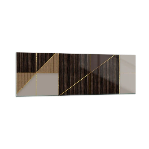 Obraz na szkle - Geometryczne wzory w odcieniach brązu ze złotymi liniami - 160x50cm - Mozaika brązów i złota - Nowoczesna dekoracja ścienna do salonu i sypialni ARTTOR