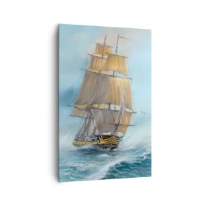 Obraz na płótnie - Statek żaglowy na wzburzonym morzu - 80x120cm - Mknący po falach - Nowoczesna dekoracja ścienna do salonu i sypialni ARTTOR