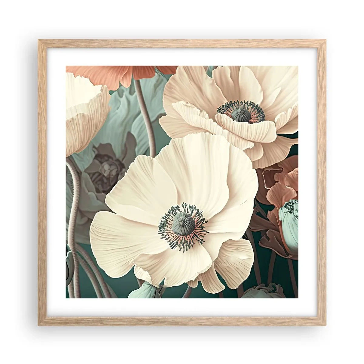 Plakat w ramie jasny dąb - Szept maków - 50x50 cm