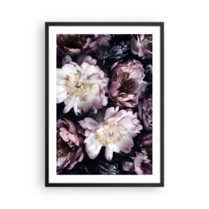 Plakat w czarnej ramie - Delikatne kwiaty piwonii w stonowanych kolorach - 50x70cm - Bukiet w dawnym stylu - Nowoczesna dekoracja ścienna do salonu i sypialni ARTTOR