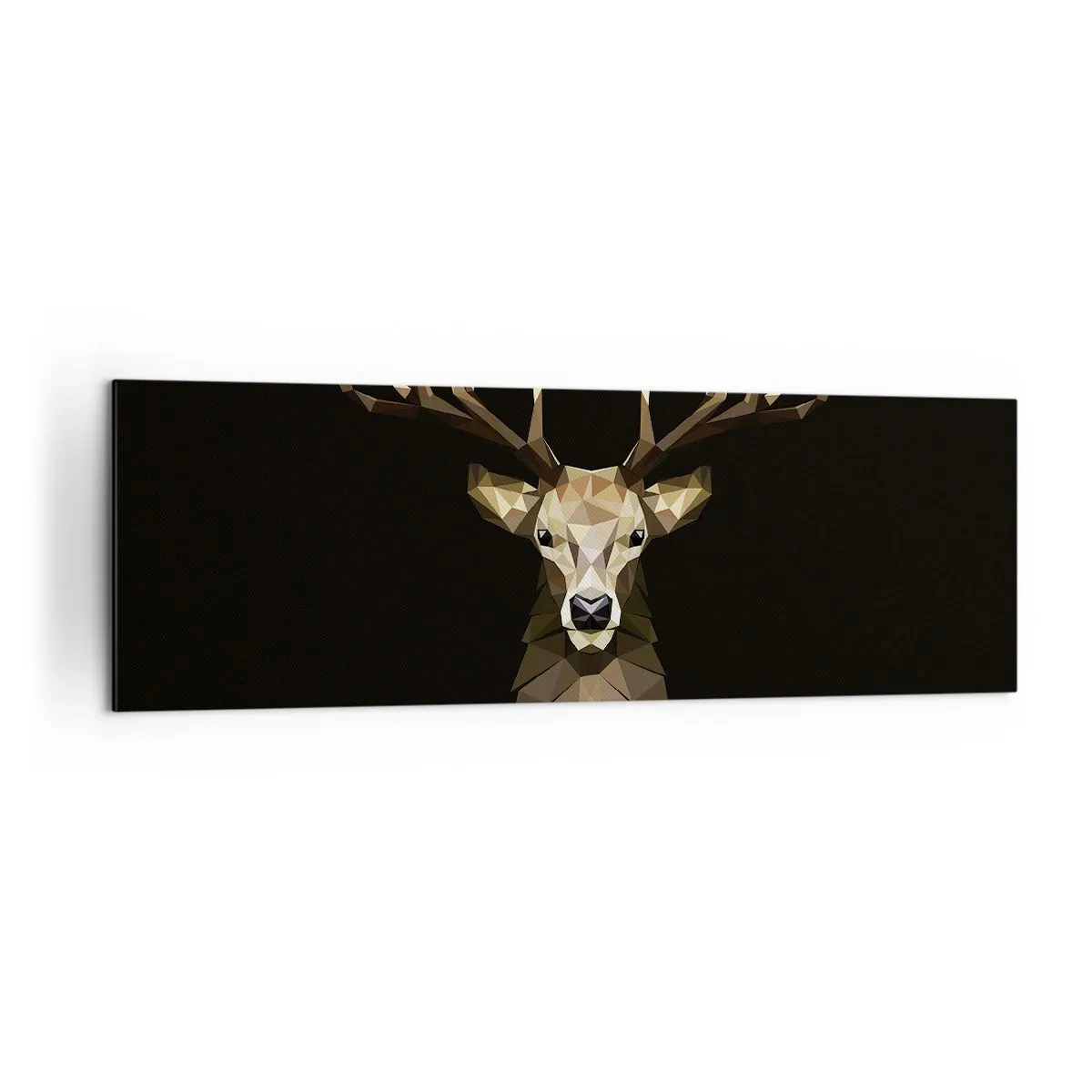 Obraz na płótnie - Geometryczny jeleń z wielokątów na czarnym tle - 160x50cm - Kubistyczny jeleń - Nowoczesna dekoracja ścienna do salonu i sypialni ARTTOR
