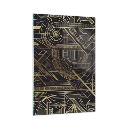 Obraz na szkle - Złote geometryczne wzory na czarnym tle w stylu art deco - 80x120cm - Koncepty, idee, plany - Nowoczesna dekoracja ścienna do salonu i sypialni ARTTOR