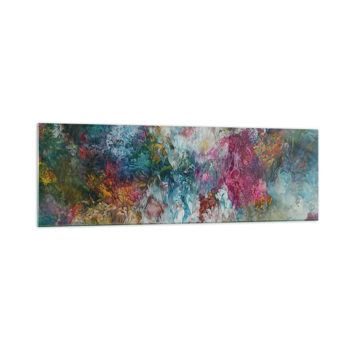 Obraz na szkle - Kolorowa abstrakcja przypominająca kwiaty w rozkwicie - 160x50cm - W pełnym rozkwicie - Nowoczesna dekoracja ścienna do salonu i sypialni ARTTOR