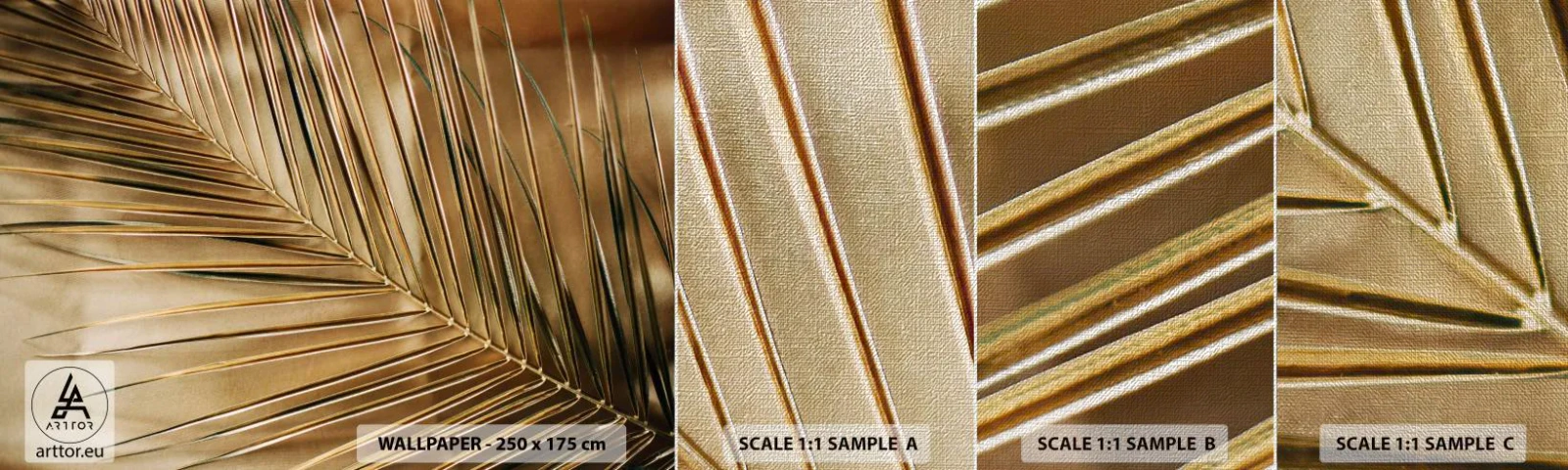 Fototapeta Próbka Premium Canvas - Naturalna kolumnada - Liść Palmowy, Grafika, Tropiki - 100x30 cm