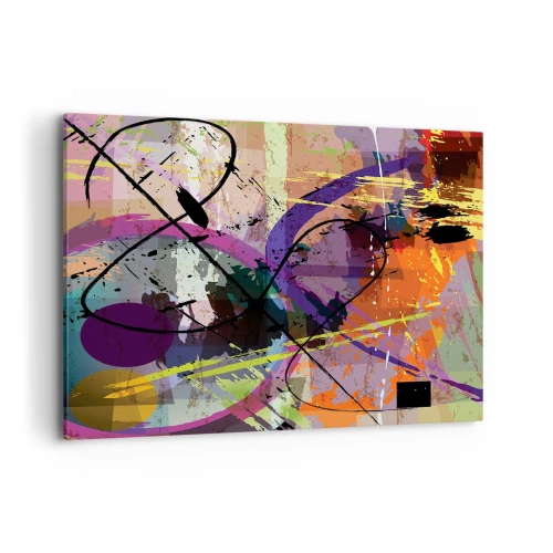 Obraz na płótnie - Kolorowy abstrakcyjny wzór z dynamicznymi liniami i kształtami - 100x70cm - Można wprost lub naokoło - Nowoczesna dekoracja ścienna do salonu, kuchni i sypialni ARTTOR