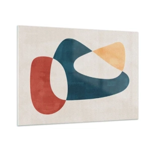 Obraz na szkle - Minimalistyczna abstrakcja w odcieniach czerwieni i granatu - 100x70cm - Wpływy i metamorfozy - Nowoczesna dekoracja ścienna do salonu, kuchni i sypialni ARTTOR