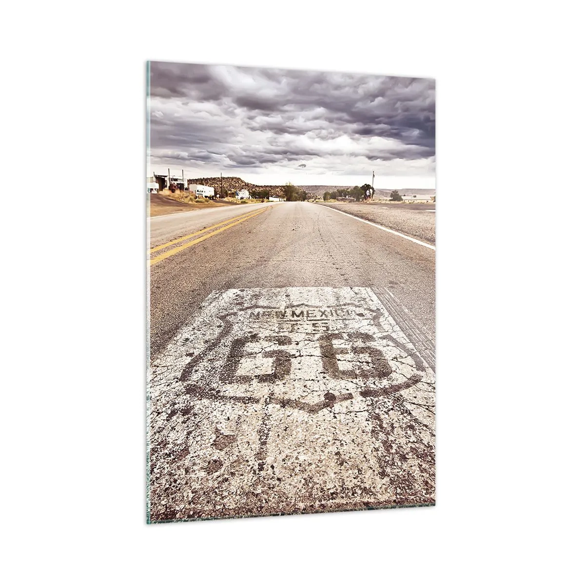 Obraz na szkle - Droga Route 66 z widokiem na horyzont - 50x70cm - Mother Road - amerykańska legenda - Nowoczesna dekoracja ścienna do salonu, kuchni i sypialni ARTTOR