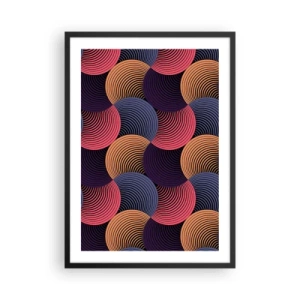 Plakat w czarnej ramie - Geometryczny wzór z kolorowymi, koncentrycznymi okręgami - 50x70cm - W kolistym rytmie - Nowoczesna dekoracja ścienna do salonu i sypialni ARTTOR