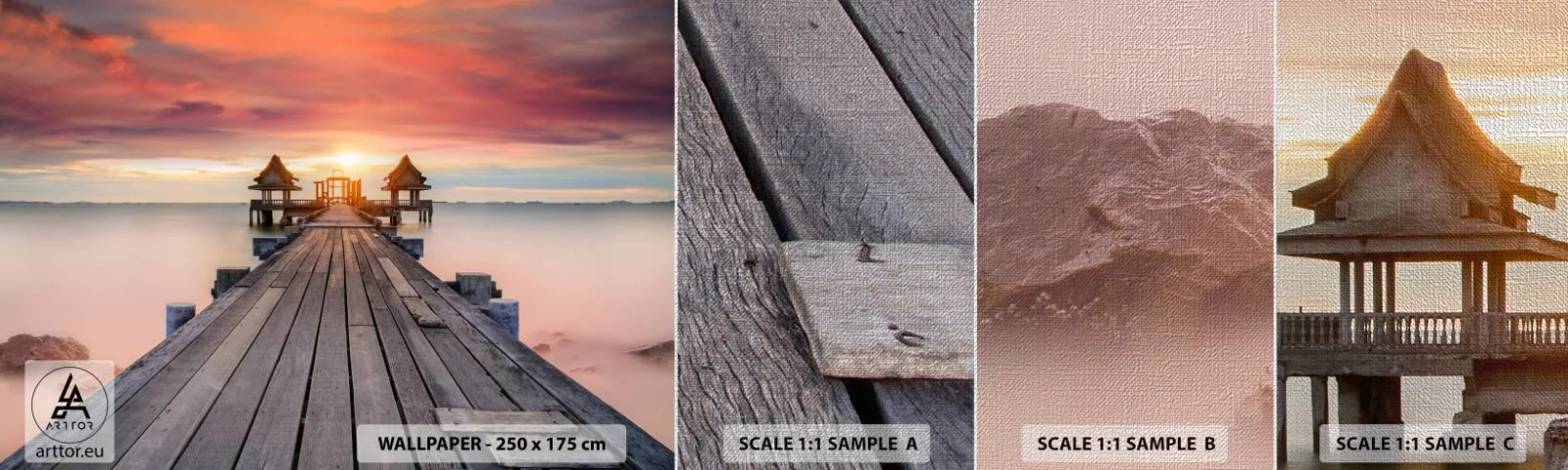 Fototapeta Próbka Premium Canvas - Zachód na wschodzie - Krajobraz, Drewniane Molo, Morze - 100x30 cm