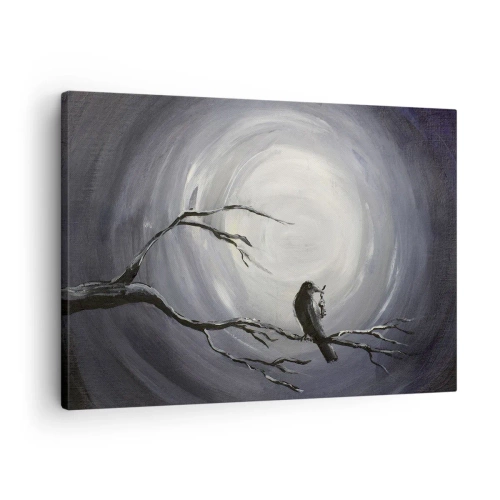 Obraz na płótnie - Czarny ptak na gałęzi w świetle księżyca - 70x50cm - Klucz do tajemnicy nocy - Nowoczesna dekoracja ścienna do salonu i sypialni ARTTOR