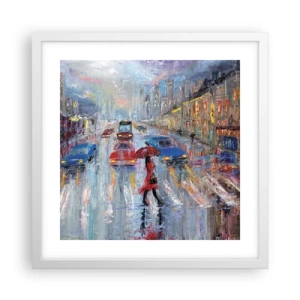 Plakat w białej ramie - Deszczowe popołudnie w mieście - 40x40 cm