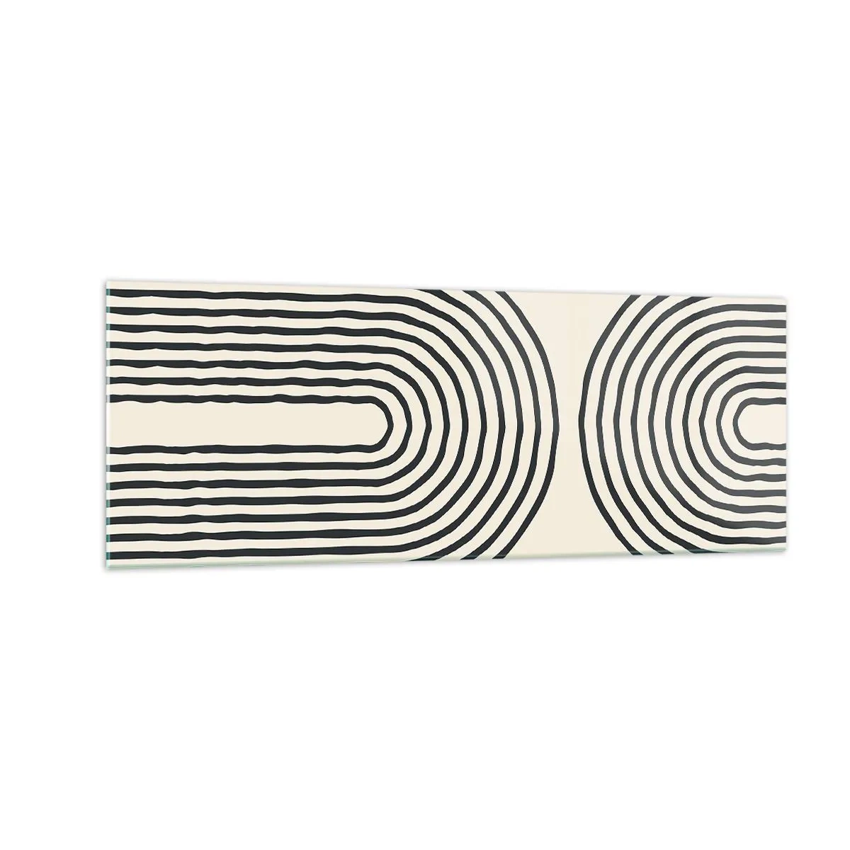 Obraz na szkle - Abstrakcyjny wzór geometryczny z symetrycznymi liniami na jasnym tle - 140x50cm - Już za chwilę… - Nowoczesna dekoracja ścienna do salonu i sypialni ARTTOR