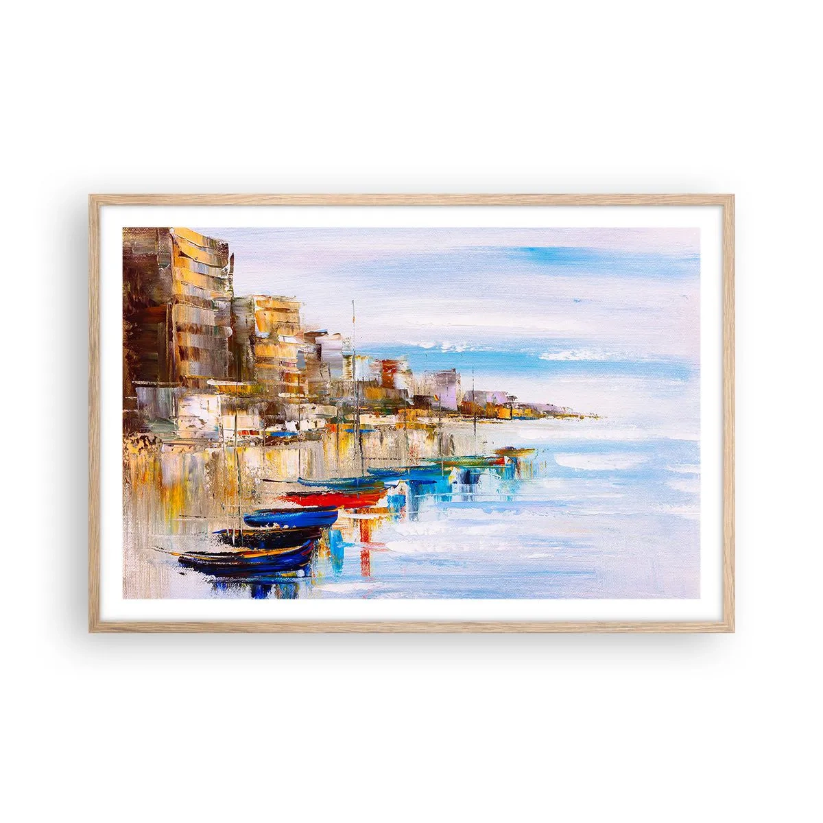 Plakat w ramie jasny dąb - Wielobarwna miejska przystań - 91x61 cm