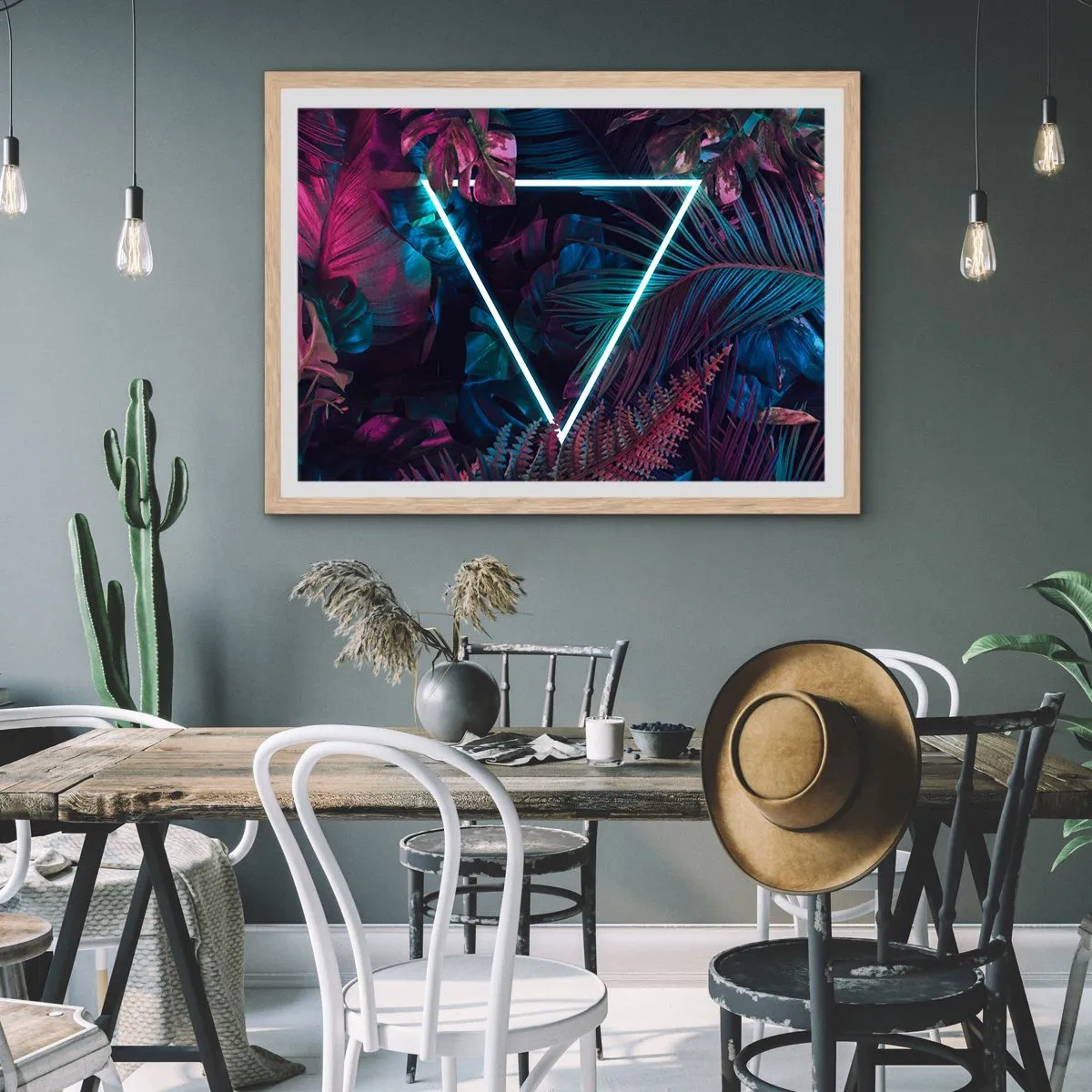 Plakat w ramie jasny dąb - Ogród w stylu disco - 100x70 cm