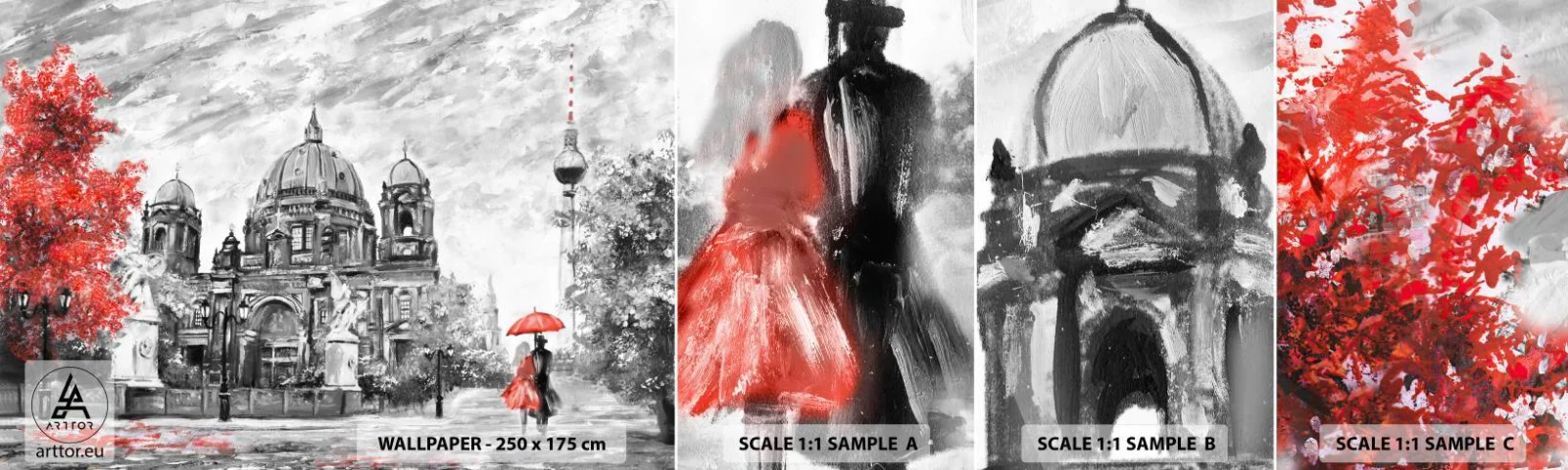 Fototapeta Próbka Samoprzylepna Deluxe Sticker - Berlińskie spotkanie - Miasto, Malarstwo, Architektura - 100x30 cm