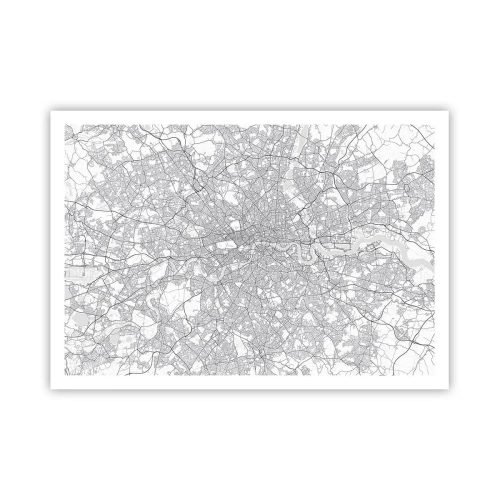 Plakat - Minimalistyczna mapa miasta w odcieniach szarości - 100x70cm - Mapa londyńskiego labiryntu - Nowoczesna dekoracja ścienna do salonu i sypialni ARTTOR