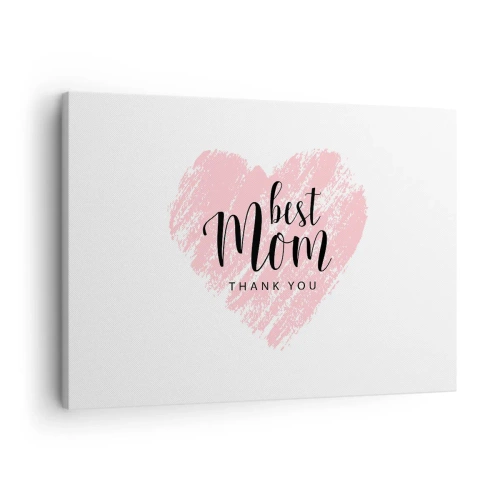 Obraz na płótnie - Różowe serce z napisem Best Mom Thank You na białym tle - 70x50cm - Zawsze odpowiedni moment - Nowoczesna dekoracja ścienna do salonu i sypialni ARTTOR