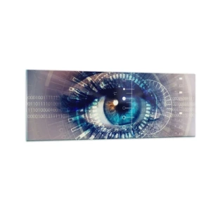 Obraz na szkle - Technologiczne oko z futurystycznym interfejsem - 140x50cm - Myślisz, że mnie znasz - Nowoczesna dekoracja ścienna do salonu i sypialni ARTTOR