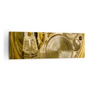 Obraz na płótnie - Mechanizm zegarka z widocznymi zębatkami i detalami - 160x50cm - Idź z duchem czasu - Nowoczesna dekoracja ścienna do salonu i sypialni ARTTOR
