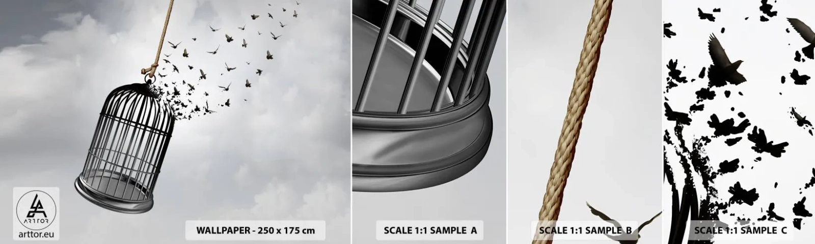 Fototapeta Próbka Samoprzylepna Deluxe Sticker - Wiara...Nadzieja...Wolność! - Abstrakcja, Ptaki, Sztuka - 100x30 cm