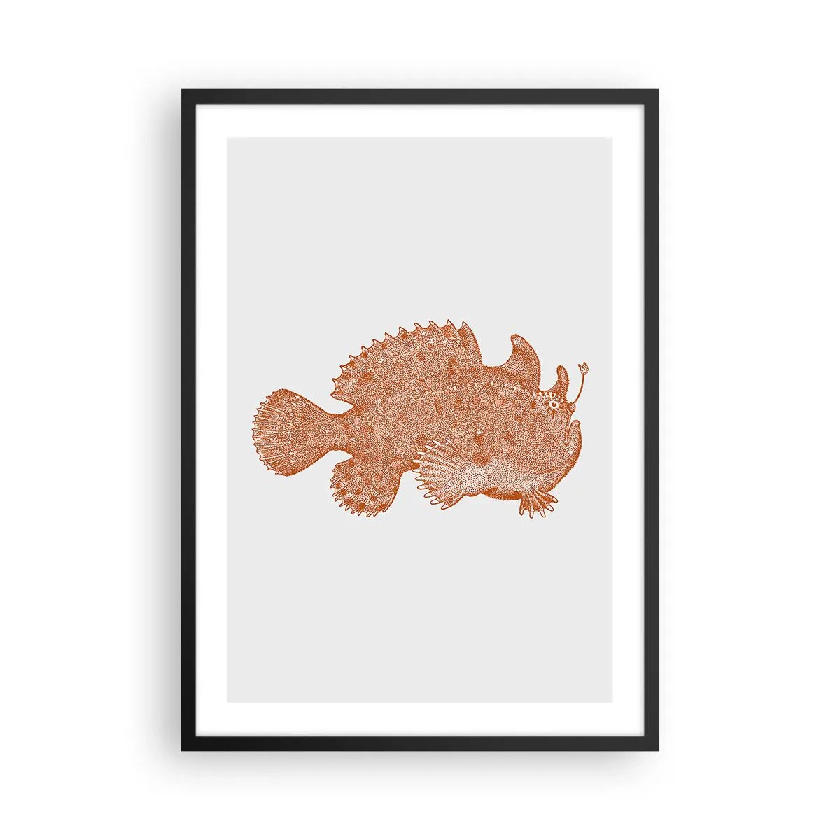 Plakat w czarnej ramie - Detaliczna ilustracja ryby głębinowej - 50x70cm - A jednak ryba - Nowoczesna dekoracja ścienna do salonu i sypialni ARTTOR