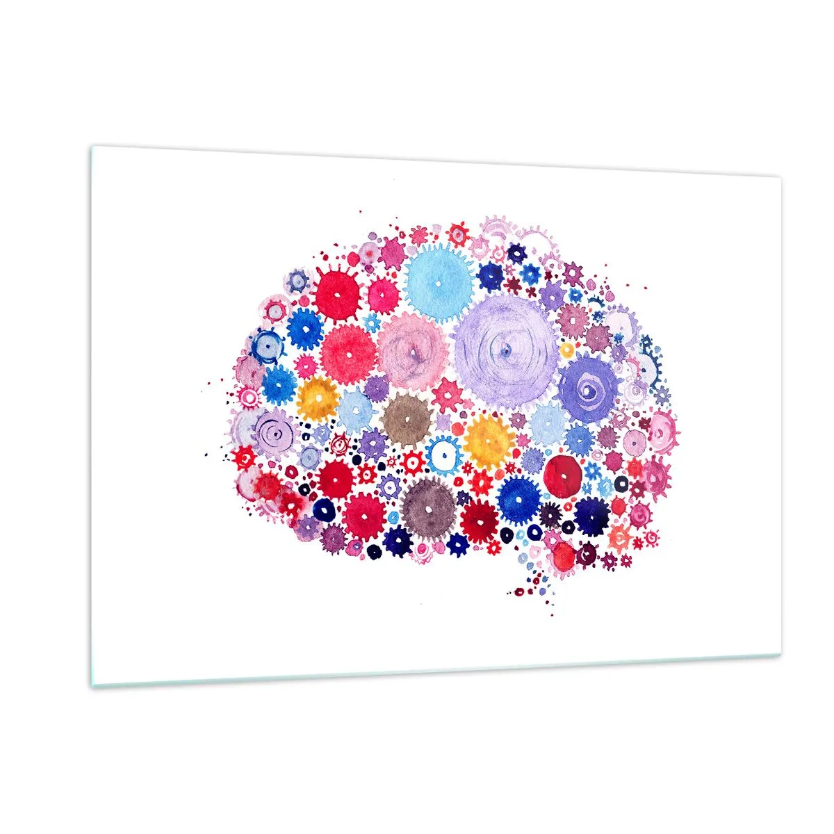 Obraz na szkle - Kolorowa ilustracja mózgu złożona z geometrycznych kształtów - 120x80cm - Najdoskonalsza machina natury - Nowoczesna dekoracja ścienna do salonu, kuchni i sypialni ARTTOR