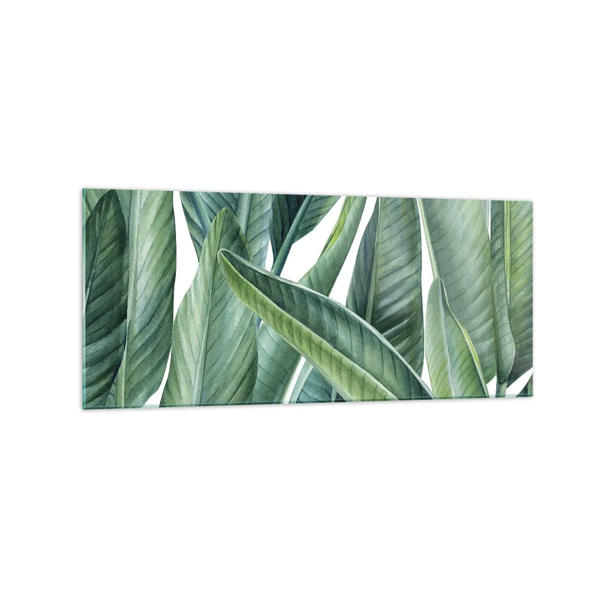 Obraz na szkle - Zielone liście w minimalistycznym, botanicznym stylu - 120x50cm - Zieleń sama w sobie - Nowoczesna dekoracja ścienna do salonu i sypialni ARTTOR
