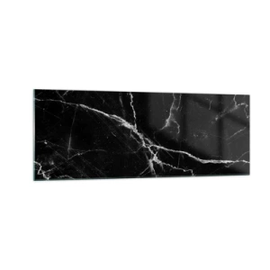 Obraz na szkle - Czarny marmur z białymi żyłkami w detalu - 140x50cm - Sekretne życie kamienia - Nowoczesna dekoracja ścienna do salonu i sypialni ARTTOR