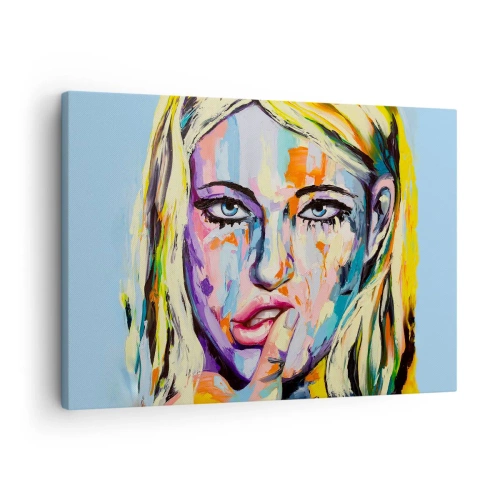 Obraz na płótnie - Kolorowy portret kobiety w stylu abstrakcyjnym - 70x50cm - Spójrz jej prosto w oczy - Nowoczesna dekoracja ścienna do salonu i sypialni ARTTOR