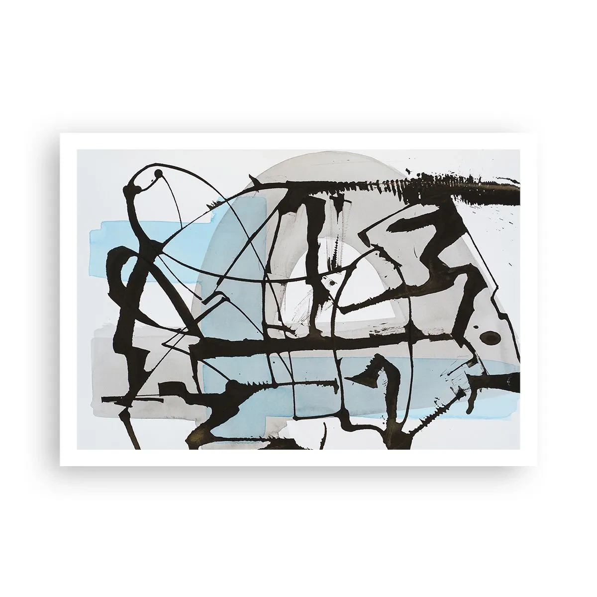 Plakat - Abstrakcyjne linie i kształty w błękicie i czerni - 100x70cm - Mimo wszystko błękitny - Nowoczesna dekoracja ścienna do salonu i sypialni ARTTOR