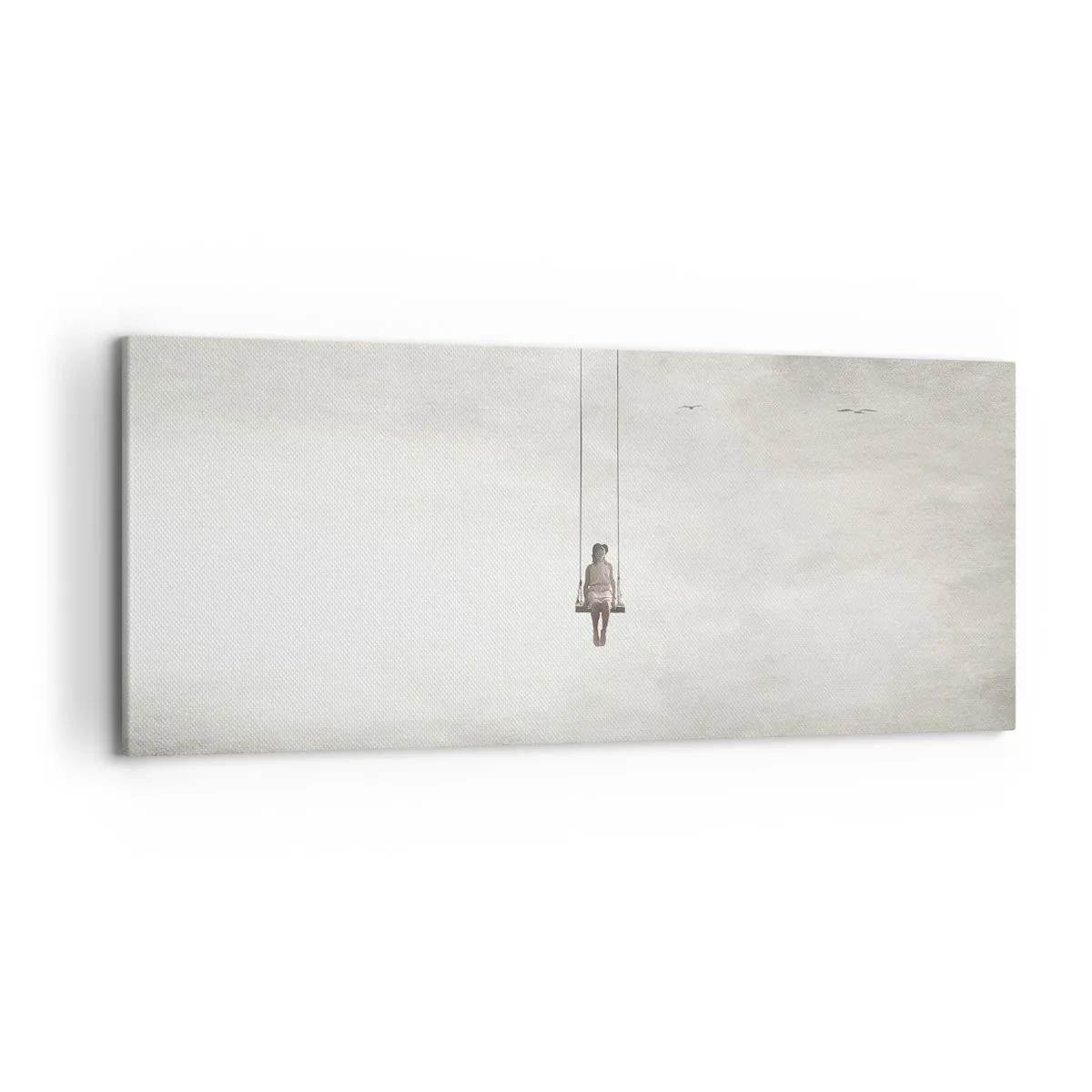 Obraz na płótnie - Postać na huśtawce zawieszonej w przestrzeni - 120x50cm - Dziecko w nas - Nowoczesna dekoracja ścienna do salonu i sypialni ARTTOR