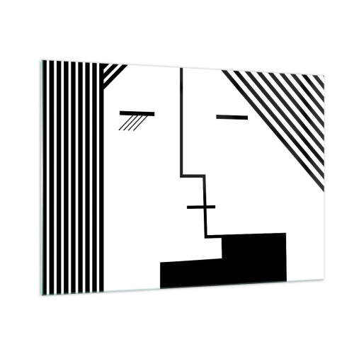 Obraz na szkle - Graficzne ujęcie pocałunku w stylu minimalistycznym - 100x70cm - Po prostu pocałunek - Nowoczesna dekoracja ścienna do salonu, kuchni i sypialni ARTTOR
