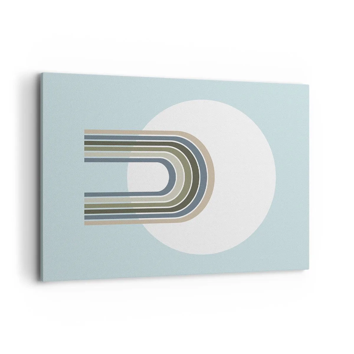 Obraz na płótnie - Minimalistyczna kompozycja z okręgiem i liniami na pastelowym tle - 100x70cm - Nieodparte przyciąganie - Nowoczesna dekoracja ścienna do salonu, kuchni i sypialni ARTTOR