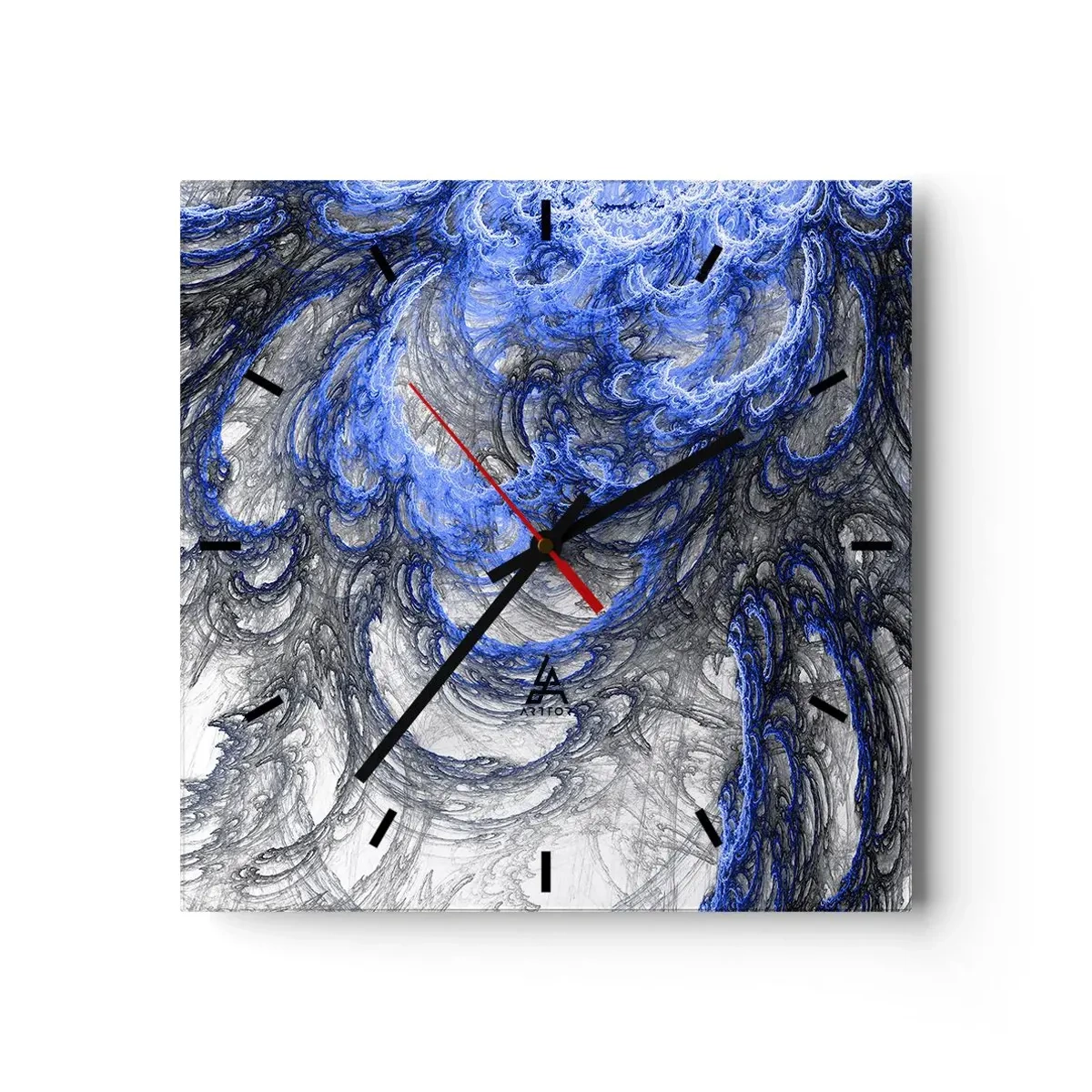 Zegar ścienny - Abstrakcyjne fale w odcieniach niebieskiego i szarego - 30x30cm - Narodziny fali - Nowoczesna dekoracja ścienna do salonu i sypialni ARTTOR
