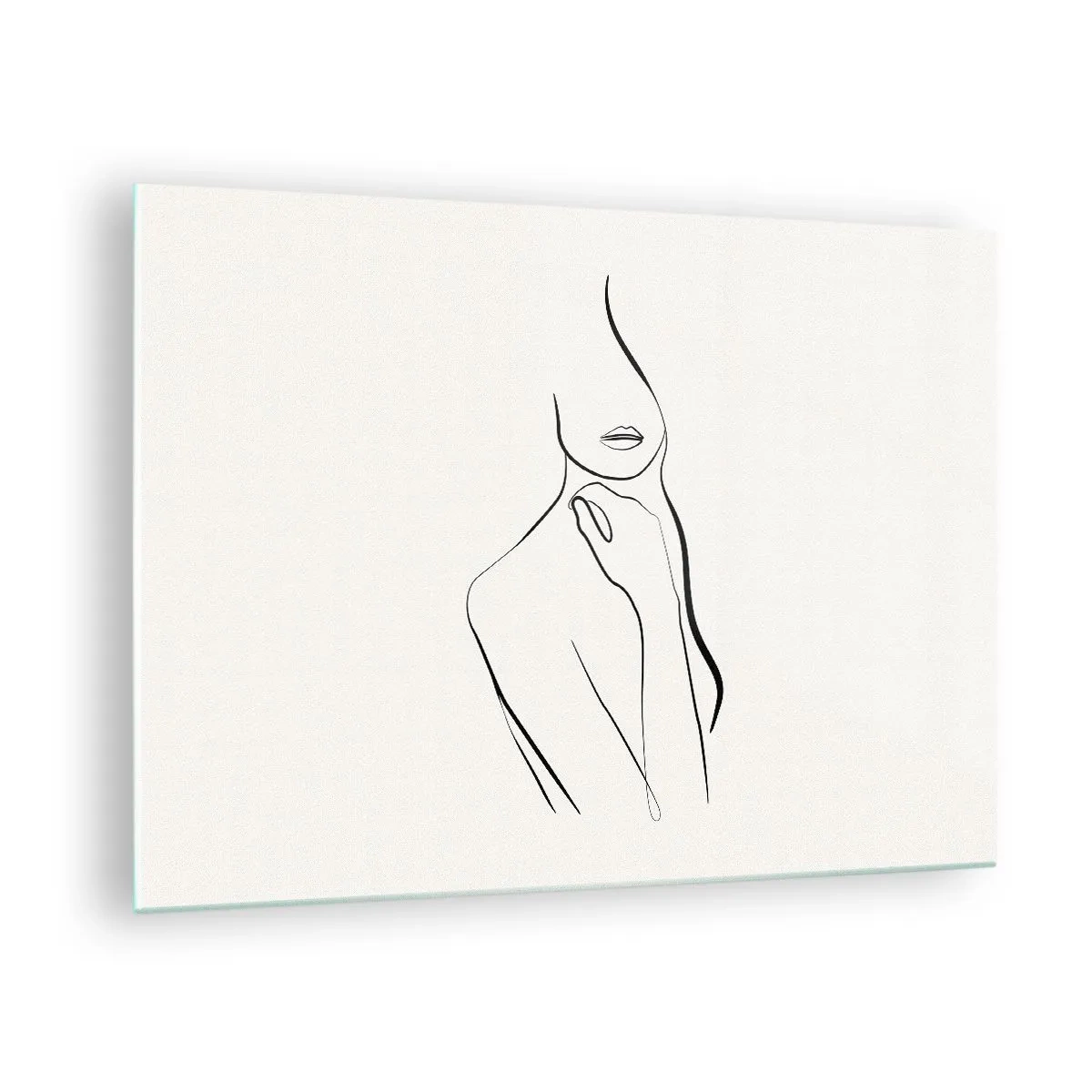 Obraz na szkle - Minimalistyczna linia ukazująca kobiecą sylwetkę na jasnym tle - 70x50cm - Fala melancholii - Nowoczesna dekoracja ścienna do salonu i sypialni ARTTOR