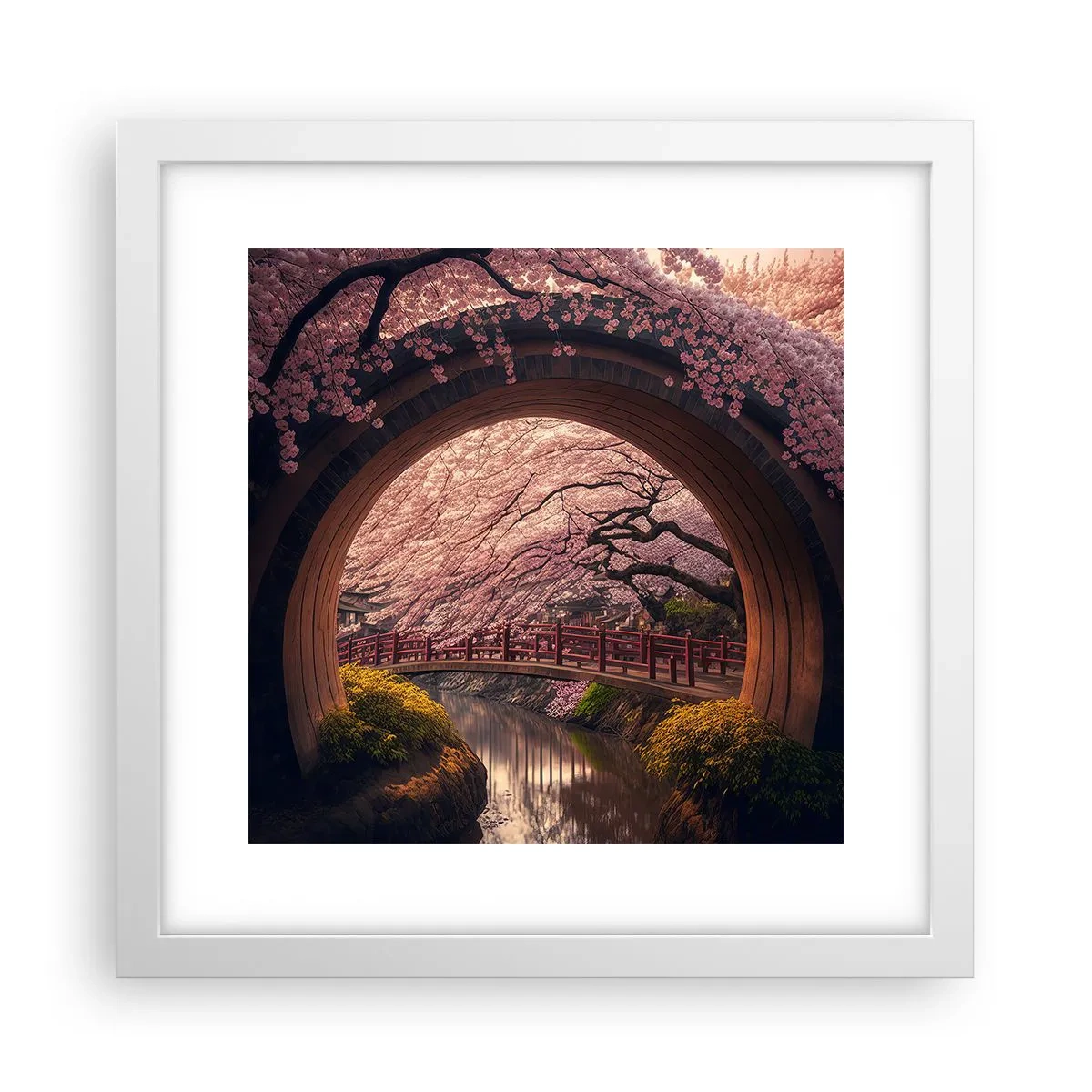 Plakat w białej ramie - Japońska wiosna - 30x30 cm