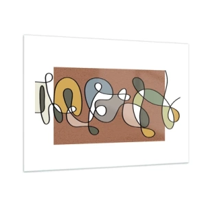 Obraz na szkle - Kolorowa abstrakcja z czarną linią na brązowym tle - 100x70cm - Abstrakcja warta uśmiechu - Nowoczesna dekoracja ścienna do salonu, kuchni i sypialni ARTTOR
