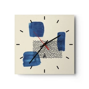 Zegar ścienny - Abstrakcyjna kompozycja z niebieskimi plamami i falistymi liniami - 30x30cm - Abstrakcyjny kwartet - Nowoczesna dekoracja ścienna do salonu i sypialni ARTTOR