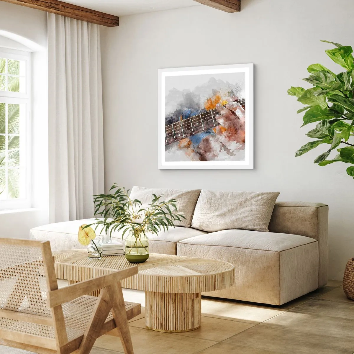 Plakat w białej ramie - Poezja między strunami - 50x50 cm