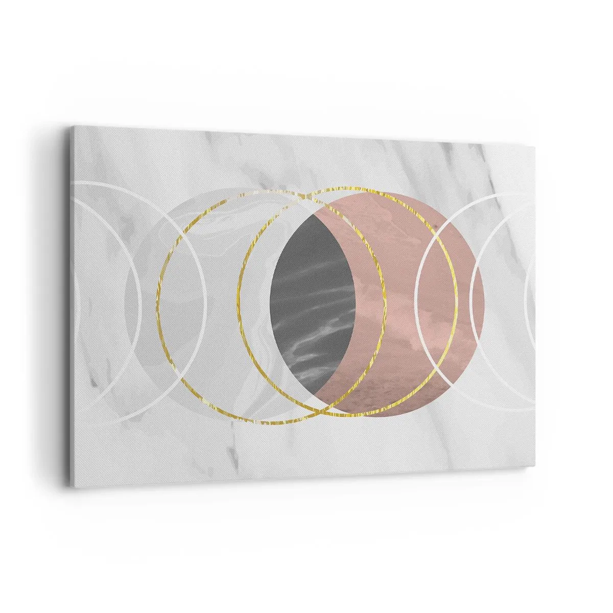 Obraz na płótnie - Abstrakcyjna kompozycja geometryczna z kołami i metalicznymi detalami - 100x70cm - Muzyka sfer - Nowoczesna dekoracja ścienna do salonu, kuchni i sypialni ARTTOR