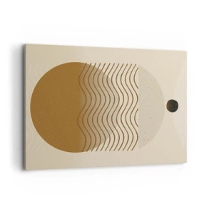 Obraz na płótnie - Geometryczna abstrakcja z kołami i falistymi liniami w ciepłych barwach - 100x70cm - O pochodzeniu figur geometrycznych - Nowoczesna dekoracja ścienna do salonu, kuchni i sypialni ARTTOR