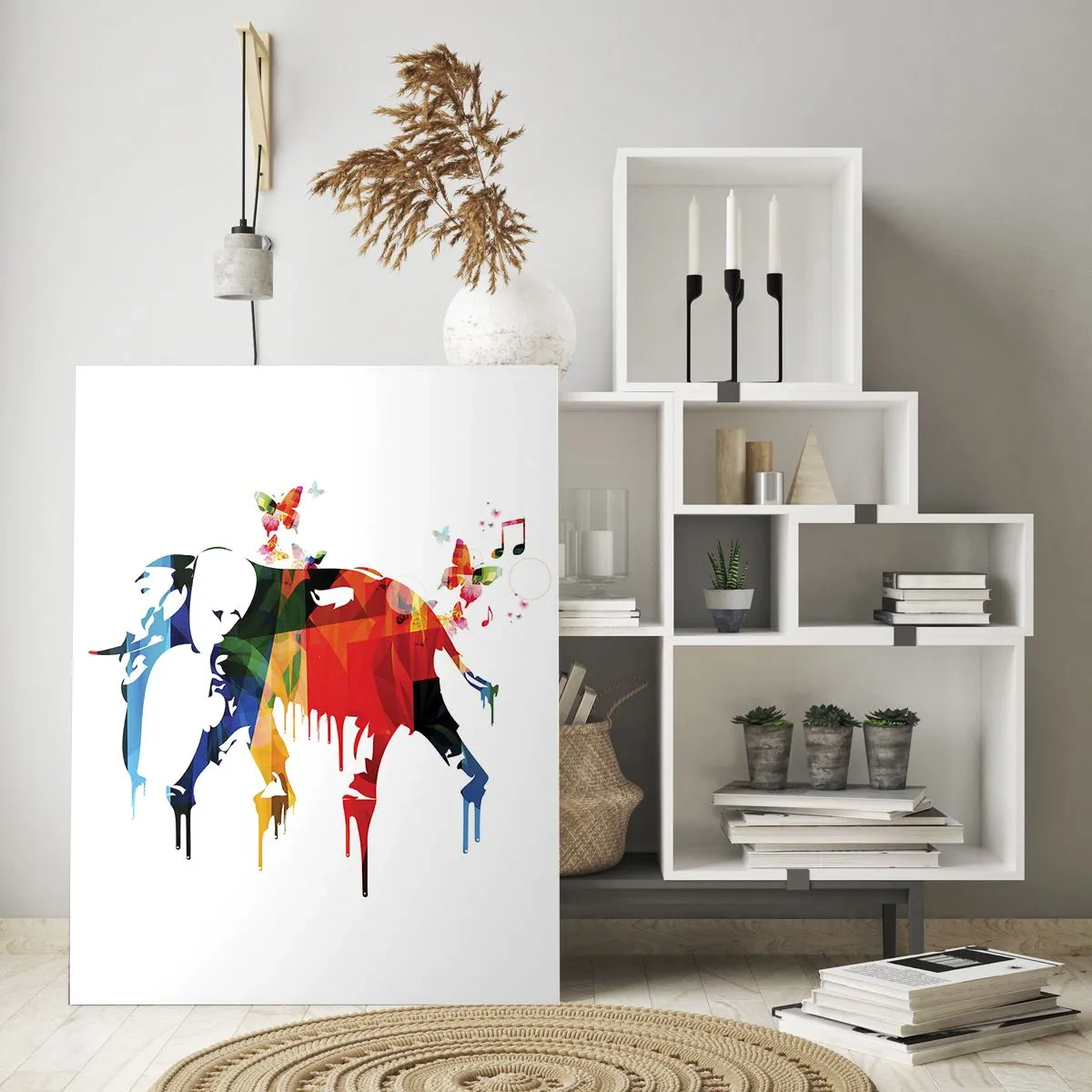 Obraz na szkle - Kolorowy słoń w stylu nowoczesnej akwareli - 50x70cm - Tańczyć każdy może - Nowoczesna dekoracja ścienna do salonu, kuchni i sypialni ARTTOR